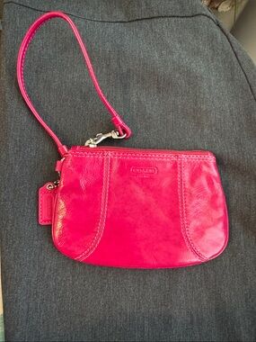 Coach Hot Pink Leather Wristlet Clutch